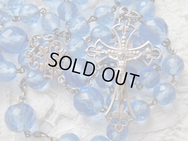 画像6: 【ブルーカットガラス大珠ロザリオ】【総シルバーパーツ】フランス・アンティーク＆ヴィンテージロザリオ (6)